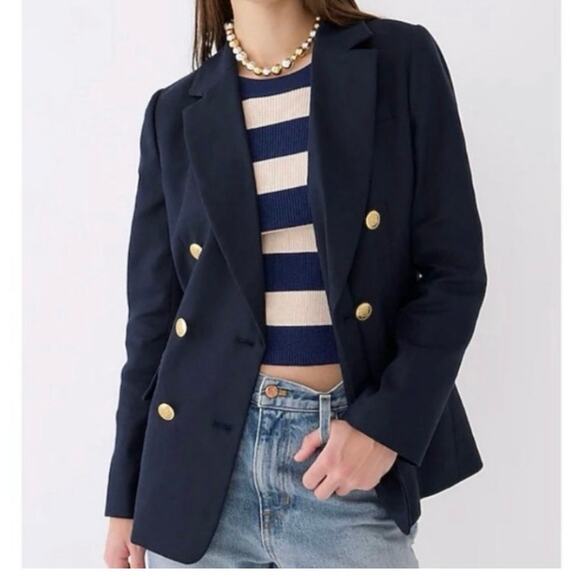 J Crew Women’s Bristol Academia Stretch Linen Blazer Jacket Size 10 Navy Blue - Picture 1 of 16